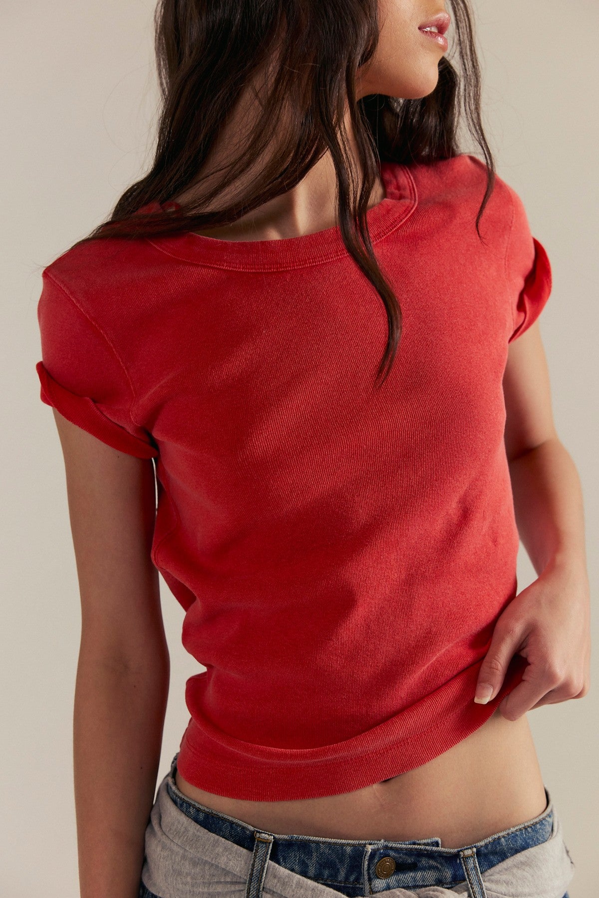 Free People Atlas Crew Tee in Red, view 2