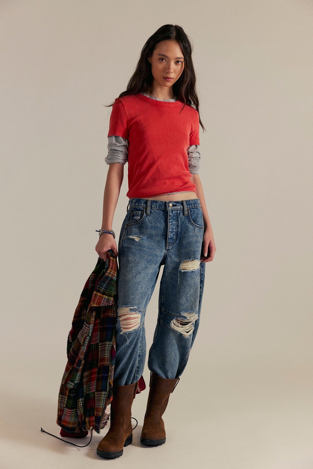 Free People Atlas Crew Tee in Red, view 4