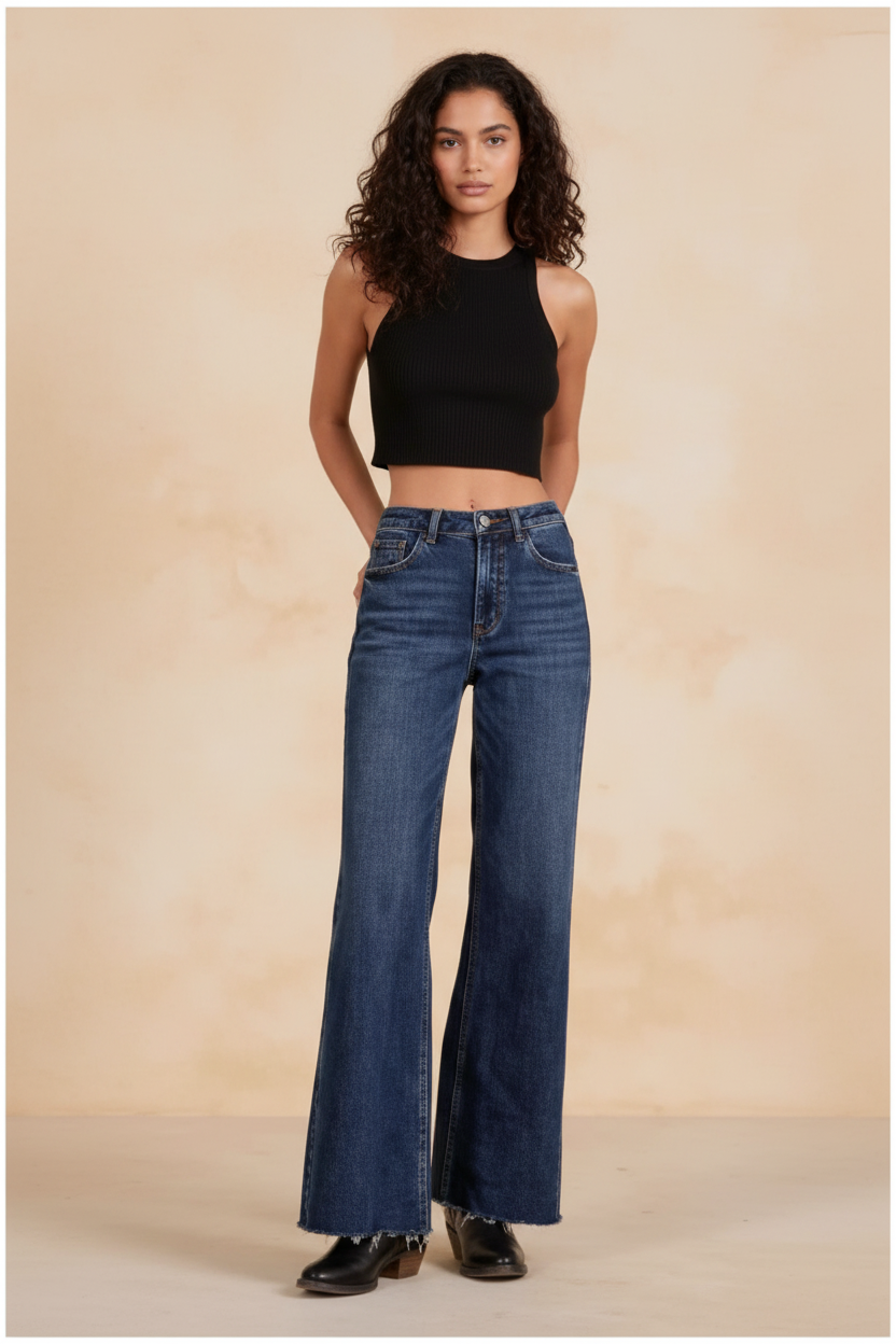 Elan HR Wide Leg Jean - Dark Denim