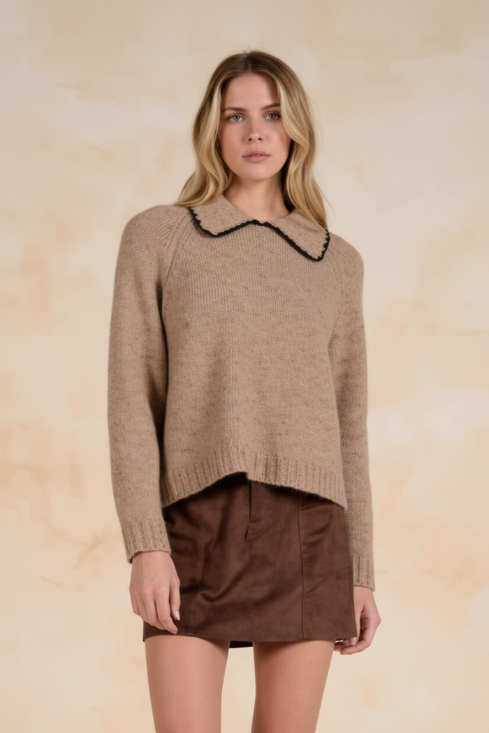 Elan Stitched Collar Sweater- Mocha Light