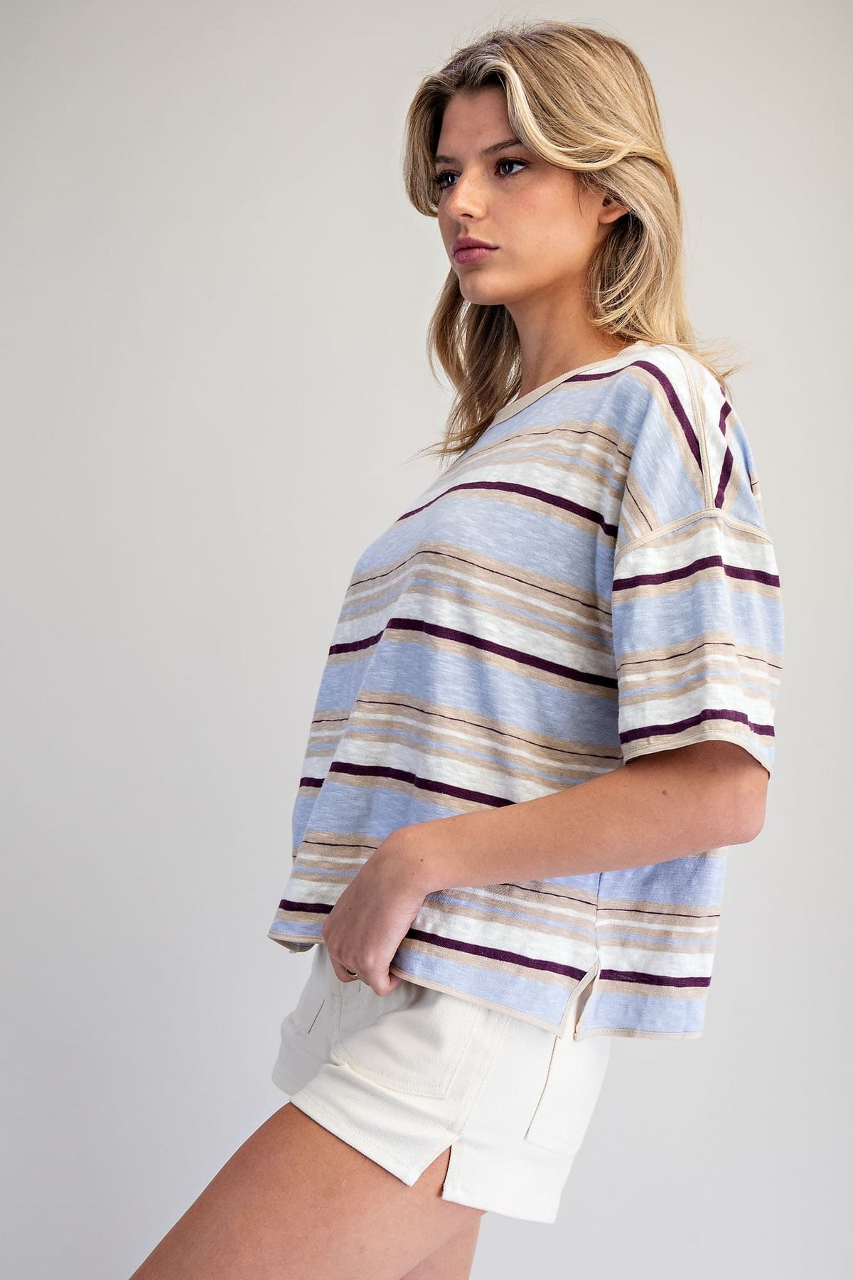 Eesome Blueberry Striped Boxy T-Shirt - side view