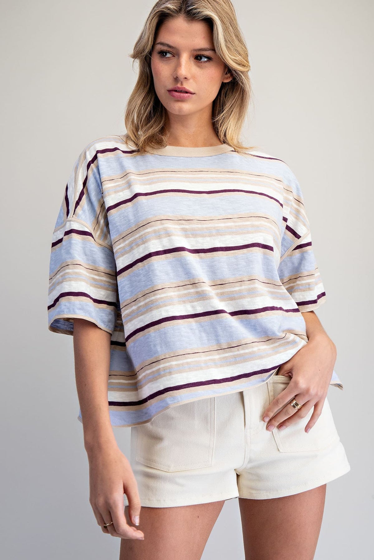 Eesome Blueberry Striped Boxy T-Shirt - detail view