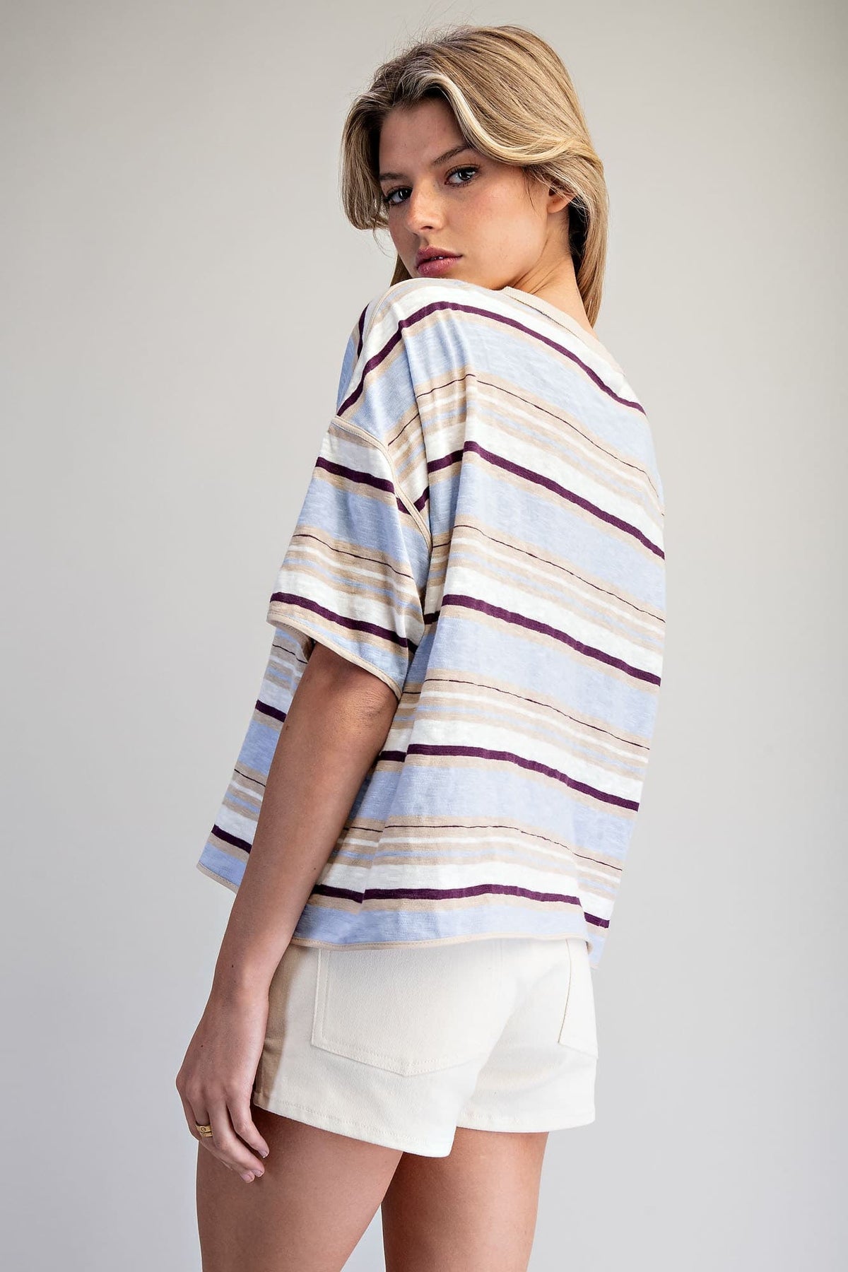 Eesome Blueberry Striped Boxy T-Shirt - back view