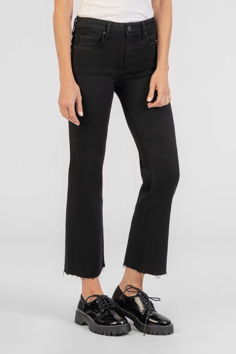 Front view of the Kut Kelsey High Rise Ankle Flare in Black
