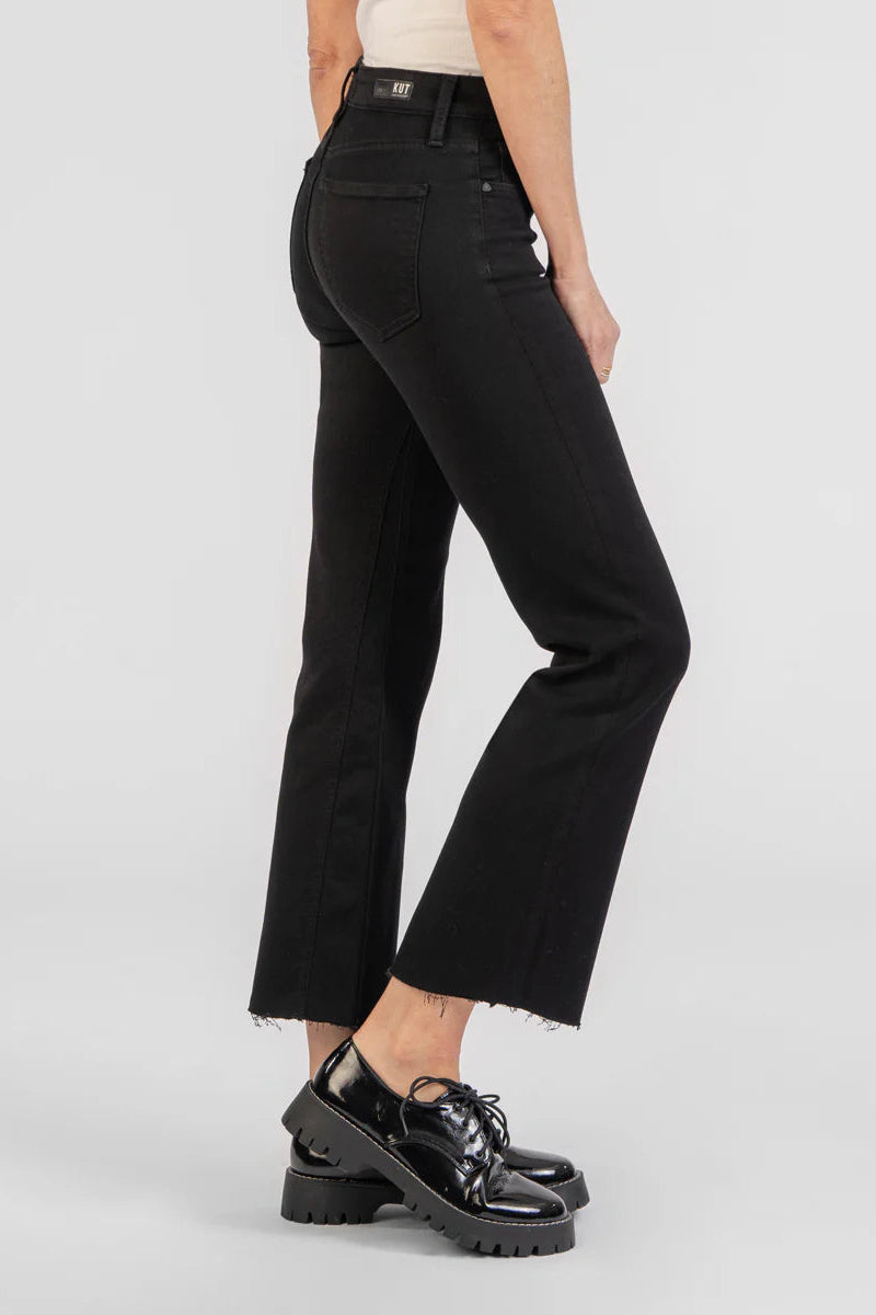 Side view of the Kut Kelsey High Rise Ankle Flare in Black