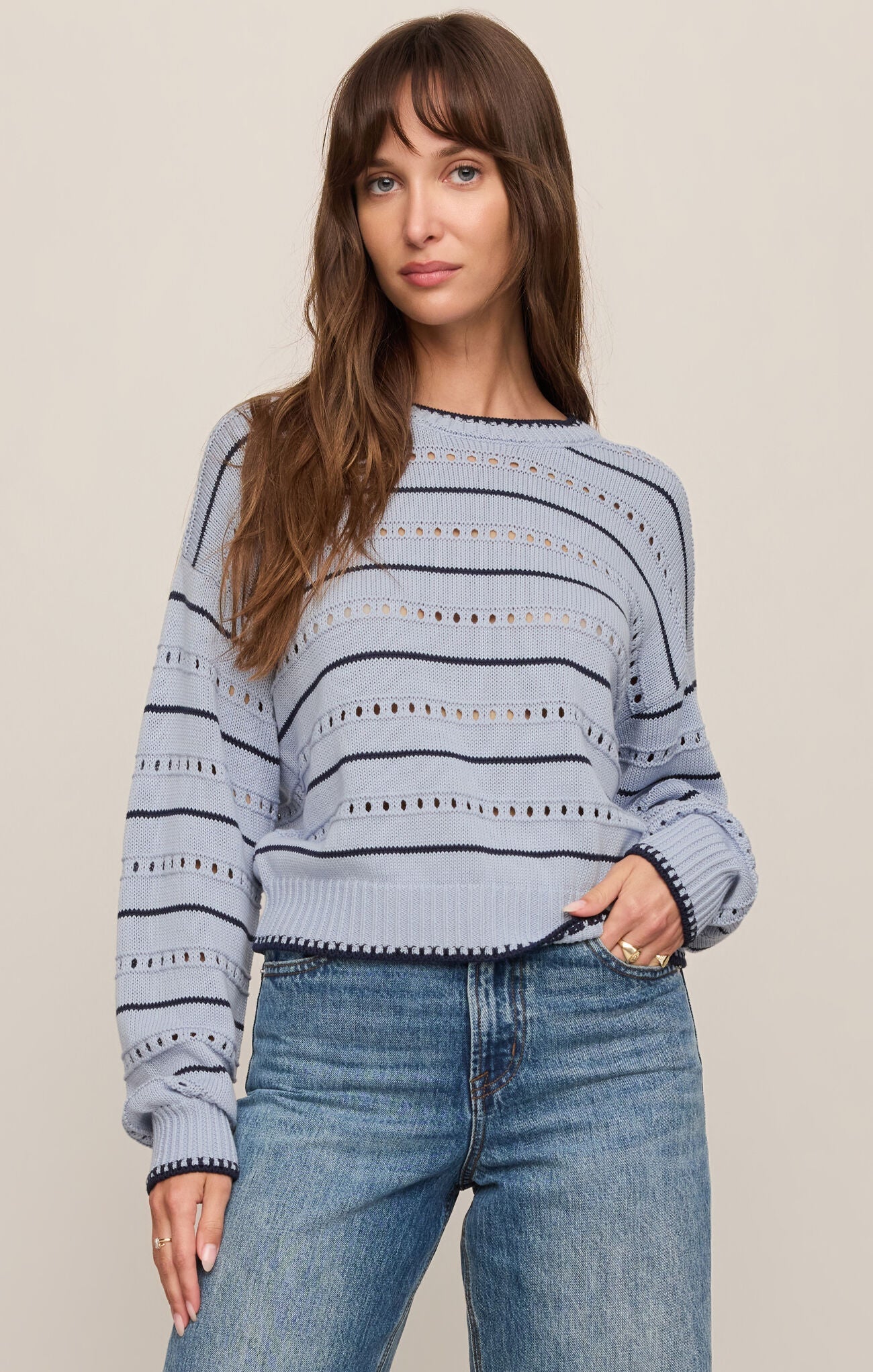 Z Supply Darby Stripe Sweater in Skyline - front view