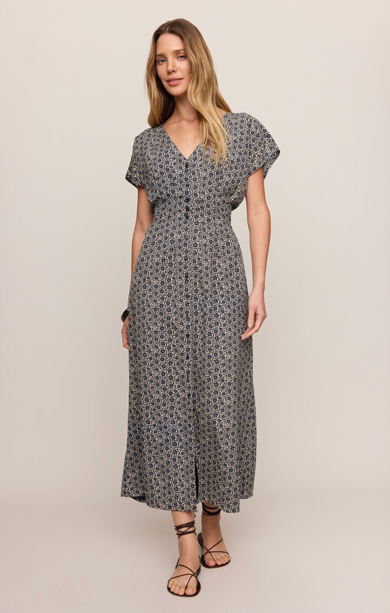 Z Supply Sanna Iris Floral Midi Dress in Eclipse - front view