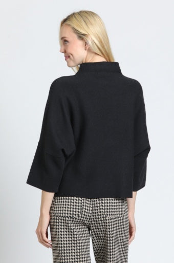 APNY Funnel Neck Sweater with Patch Pocket in Black - back view
