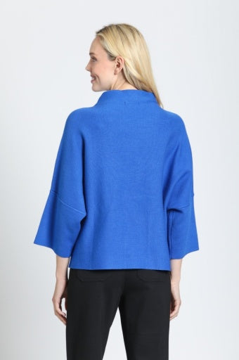 APNY Funnel Neck Sweater with Patch Pocket in Cobalt - back view