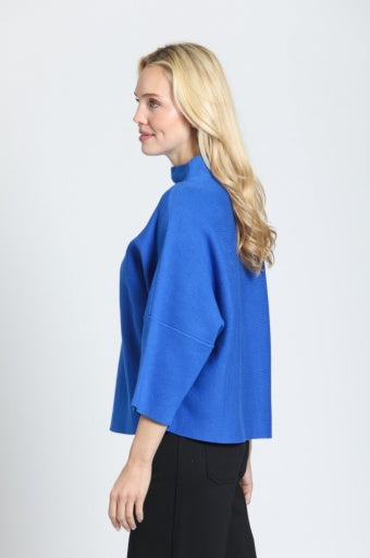 APNY Funnel Neck Sweater with Patch Pocket in Cobalt - detail view