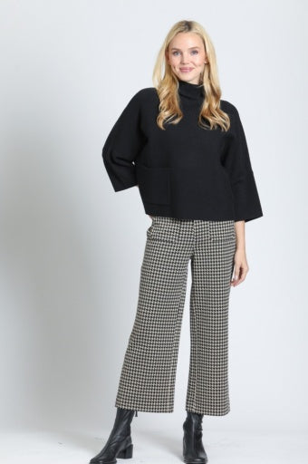 APNY Funnel Neck Sweater with Patch Pocket in Black - detail view