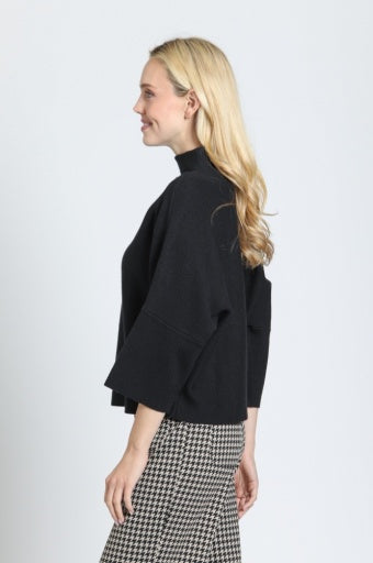 APNY Funnel Neck Sweater with Patch Pocket in Black - detail view