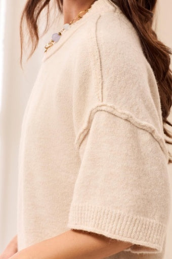 Tribal Lofty Elbow Sleeve Sweater - Cream side view