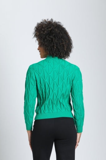 APNY Diamond Cable Eyelet Sweater in Emerald - back view
