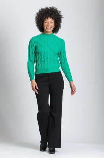 APNY Diamond Cable Eyelet Sweater in Emerald - detail view