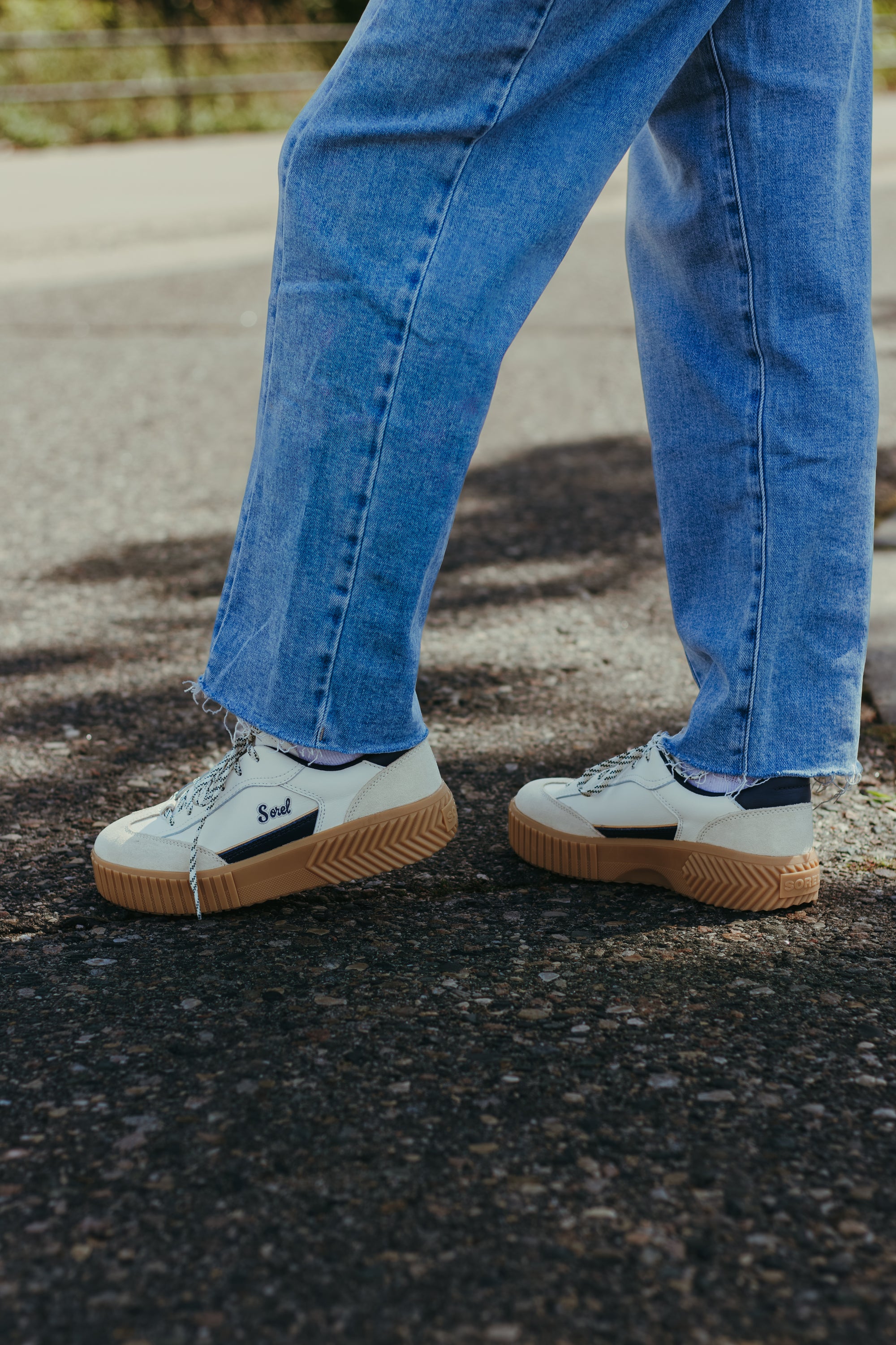 Sorel Ona Ave T-Toe Sneaker in Snow/Navy - side view