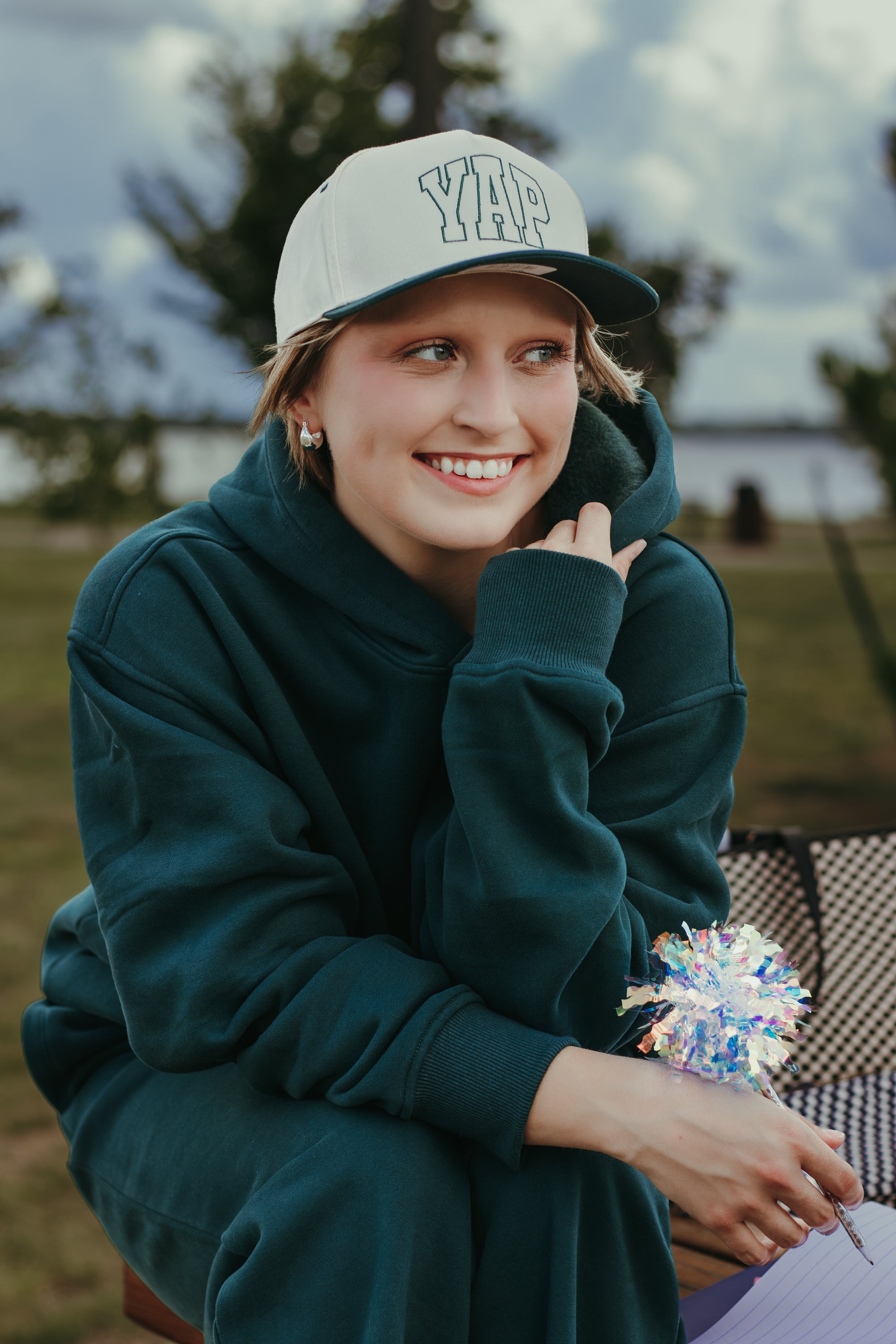 TICTOC Dami Fleece Hoodie in Forest - front view