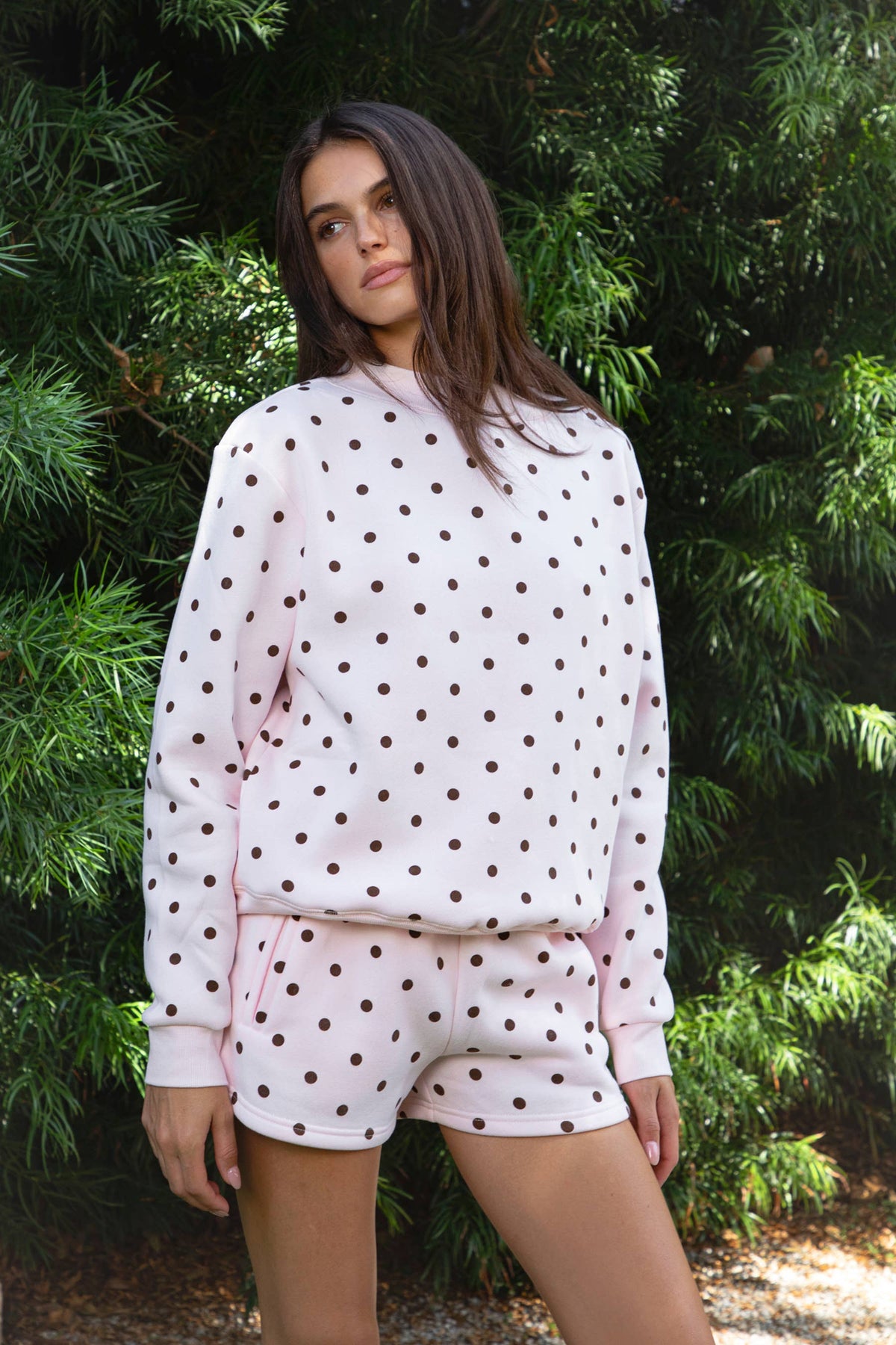 TICTOC Pippa Polka Dot Sweatshirt in Pink and Brown, view 2