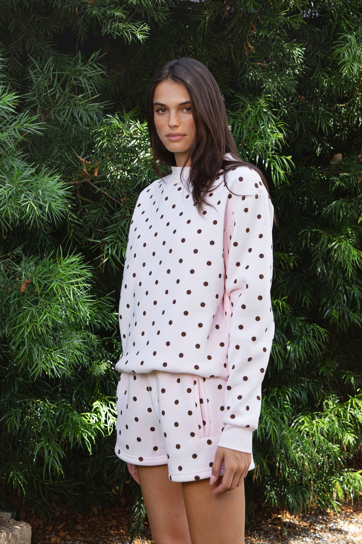 TICTOC Pippa Polka Dot Sweatshirt in Pink and Brown, view 3
