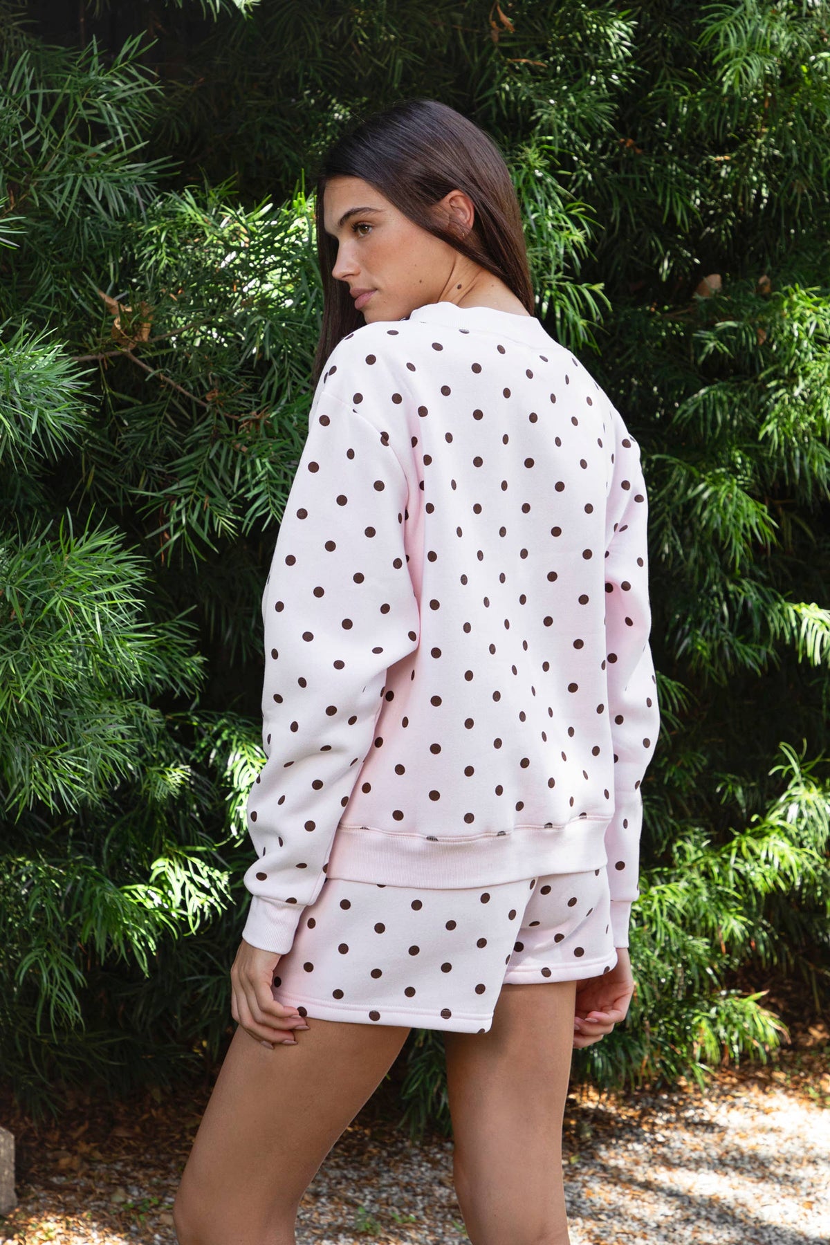 TICTOC Pippa Polka Dot Sweatshirt in Pink and Brown, view 4