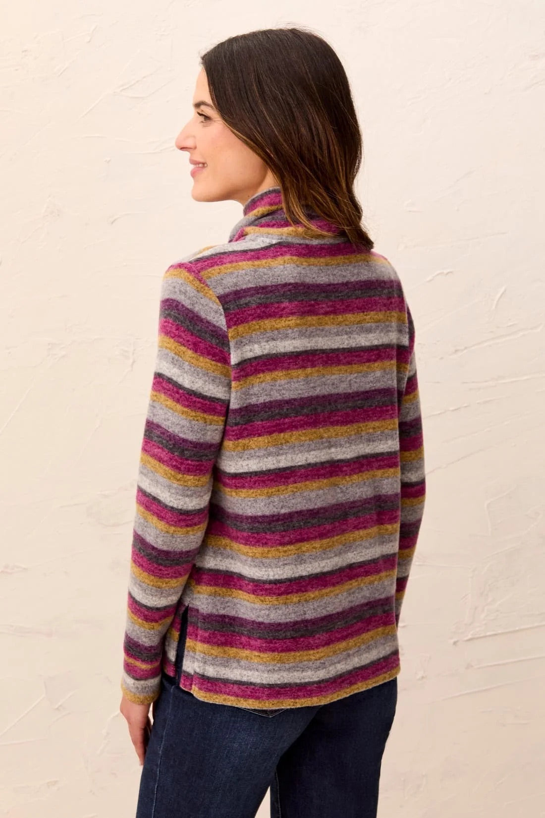 Tribal Long Sleeve Funnel Neck Top -Mulberry