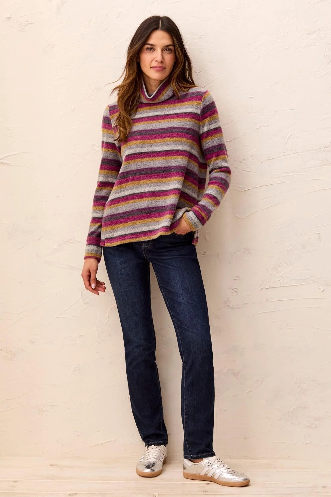 Tribal Long Sleeve Funnel Neck Top -Mulberry