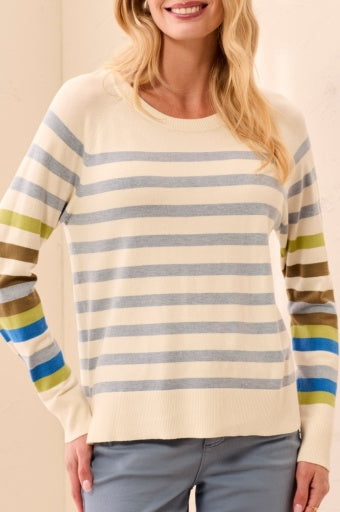 Front view of the Tribal Long Sleeve Crew Neck Sweater in MoonStone