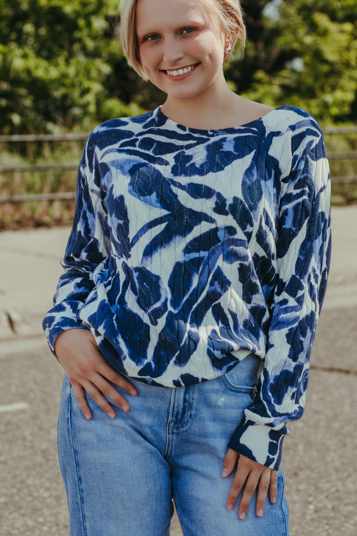 Tribal Long Sleeve Crew Neck Sweater in Blue Fog - front view