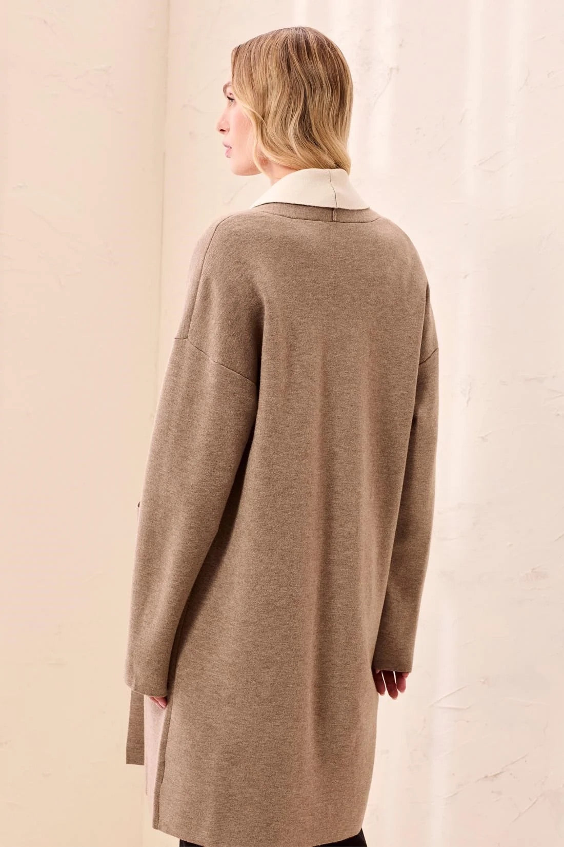 Tribal Long Sleeve Coatigan with Pockets-Fossil