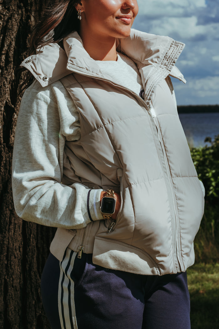 Tribal Quilted Vest in Sand Dune - front view