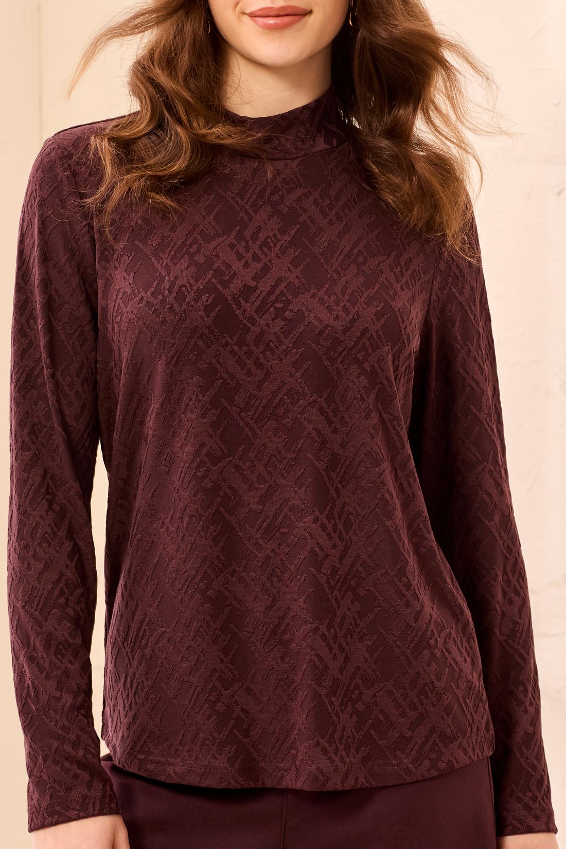 Tribal Long Sleeve Mock Neck Top - Fudge