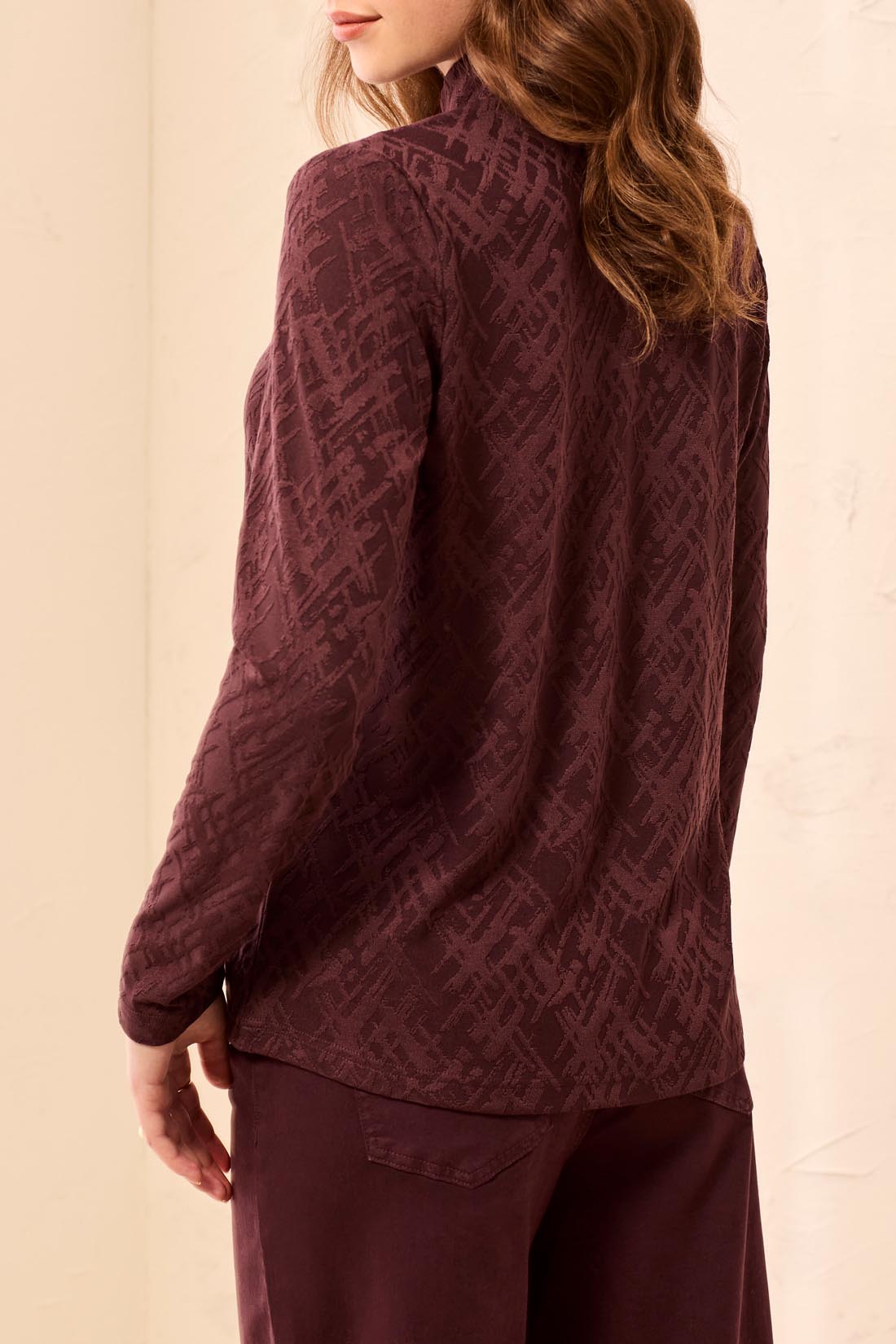 Tribal Long Sleeve Mock Neck Top - Fudge