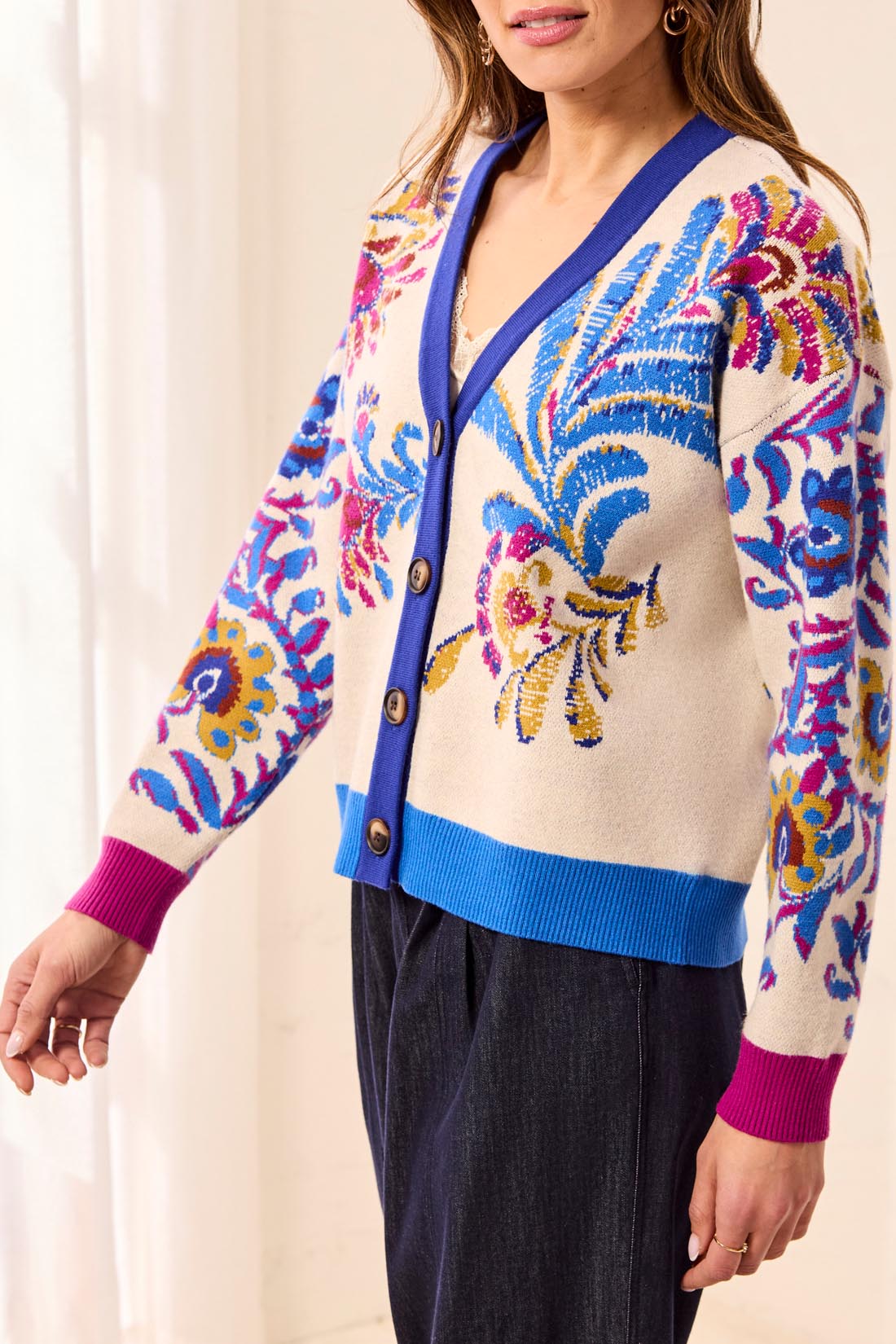 Tribal Jacquard Sweater/Cardigan- Chantilly