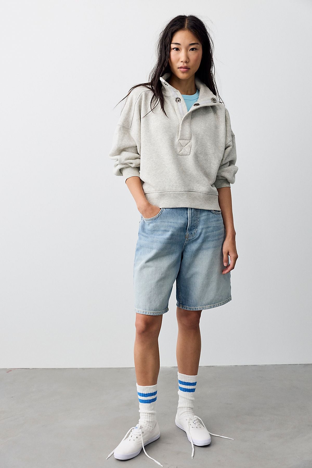 Free People Timeless Pullover - Heather Grey, side/detail view
