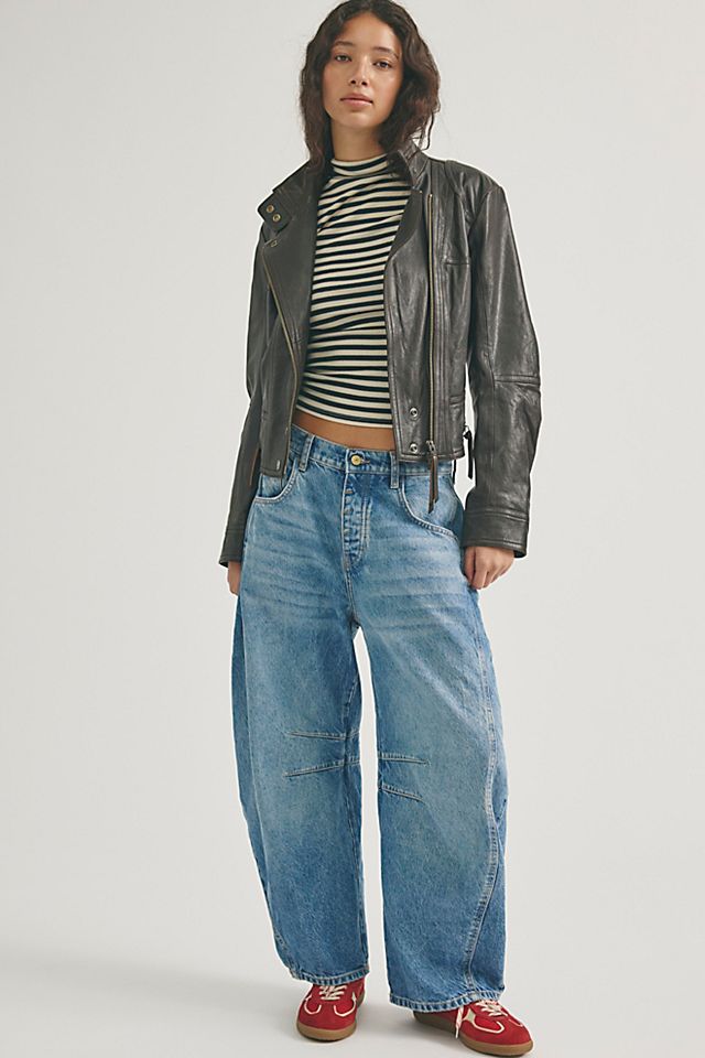 Free People Good Luck Barrel Jean in Light Beam - front view