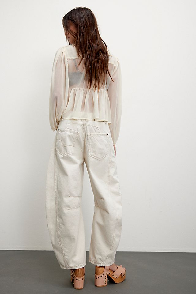 Free People Good Luck Barrel Jean in Milk - detail view