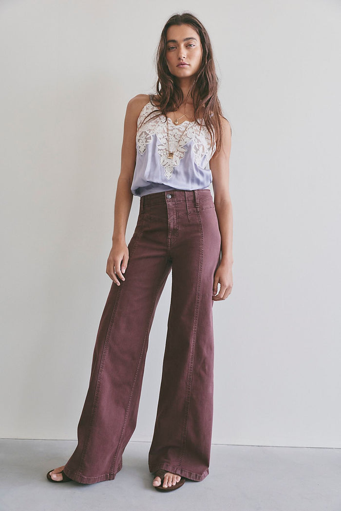 Free People Libra Wide Leg Jean in Rum Running - front view