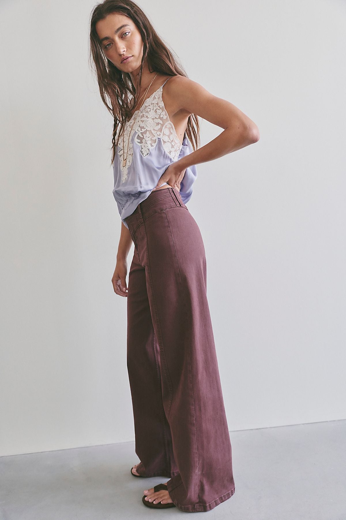 Free People Libra Wide Leg Jean in Rum Running - detail view