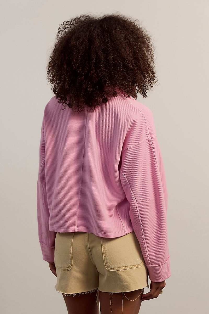 Free People Celeste Quarter Zip in Hummingbird Pink - side