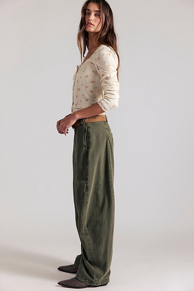 Free People Spotlight Washed Trouser in Dusty Olive - detail view