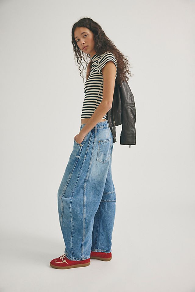 Free People Good Luck Barrel Jean in Light Beam - side view