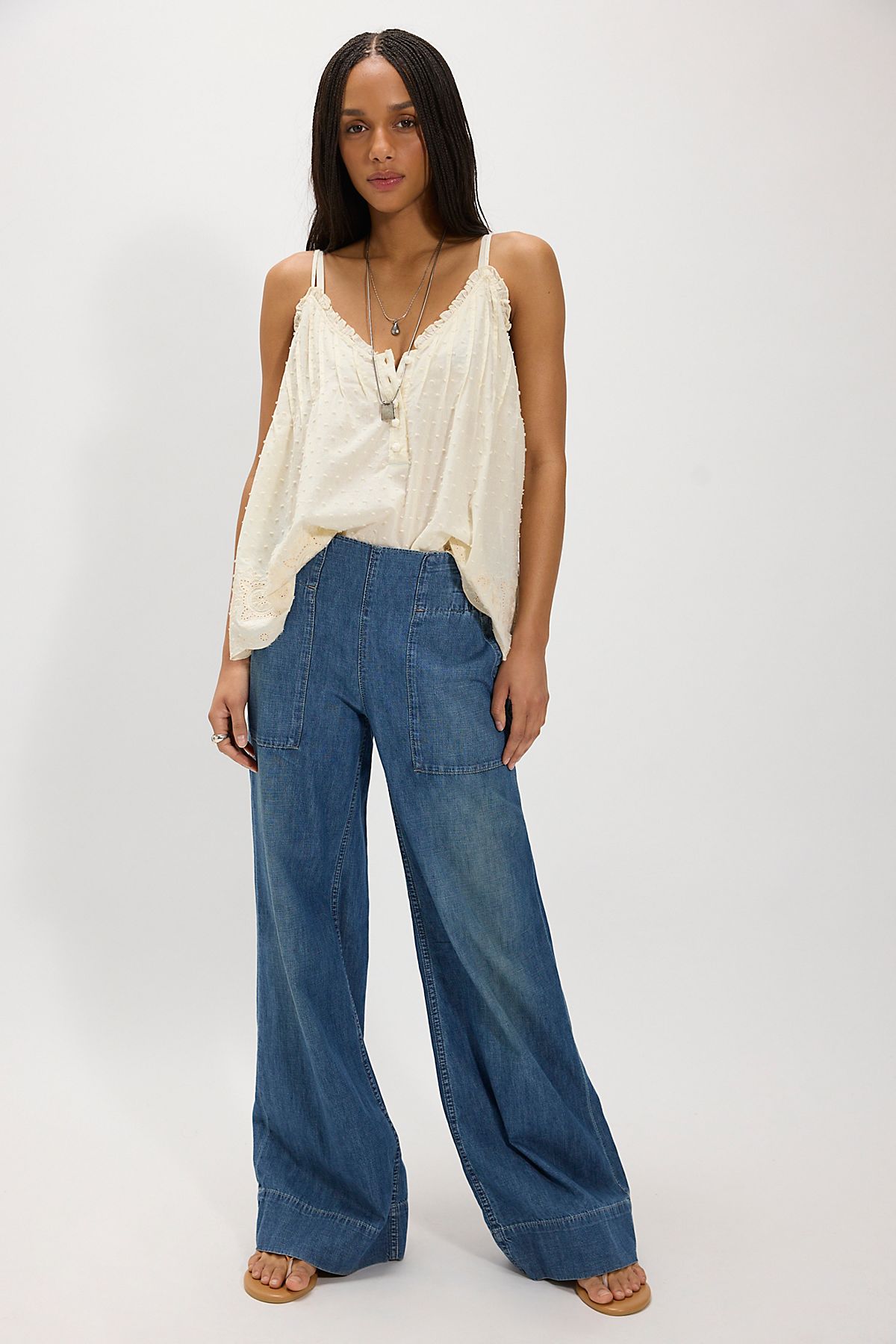 Free People Breezy Denim Pull On in Cobalt - front view