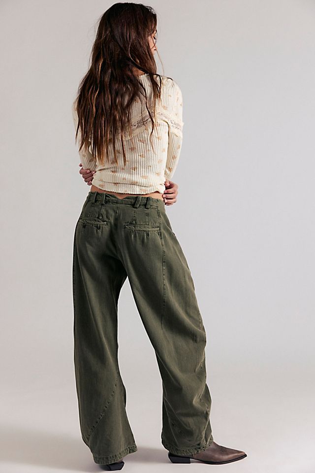 Free People Spotlight Washed Trouser in Dusty Olive - side view