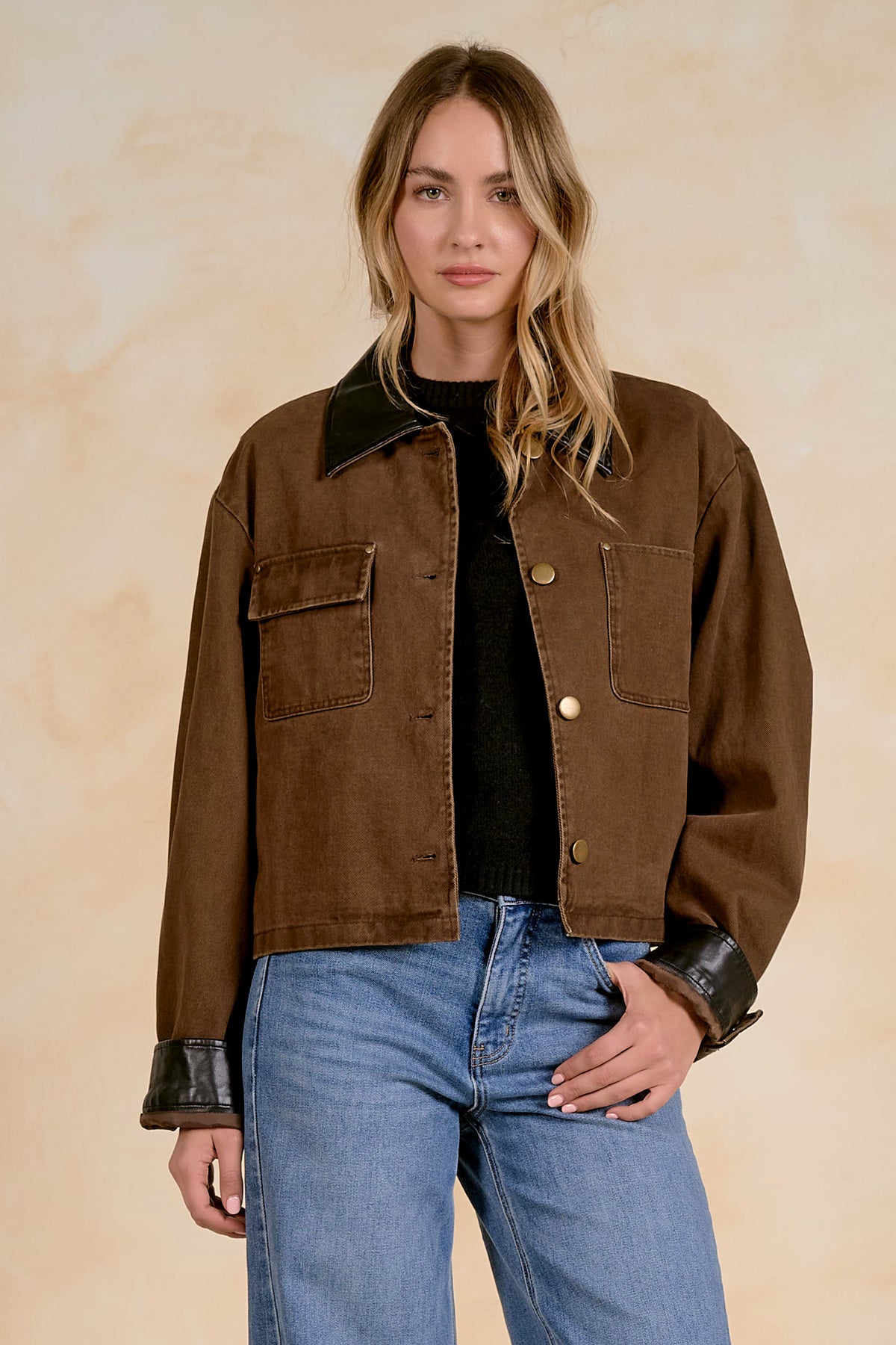 Elan Jacket with Leather Trim - Cocoa