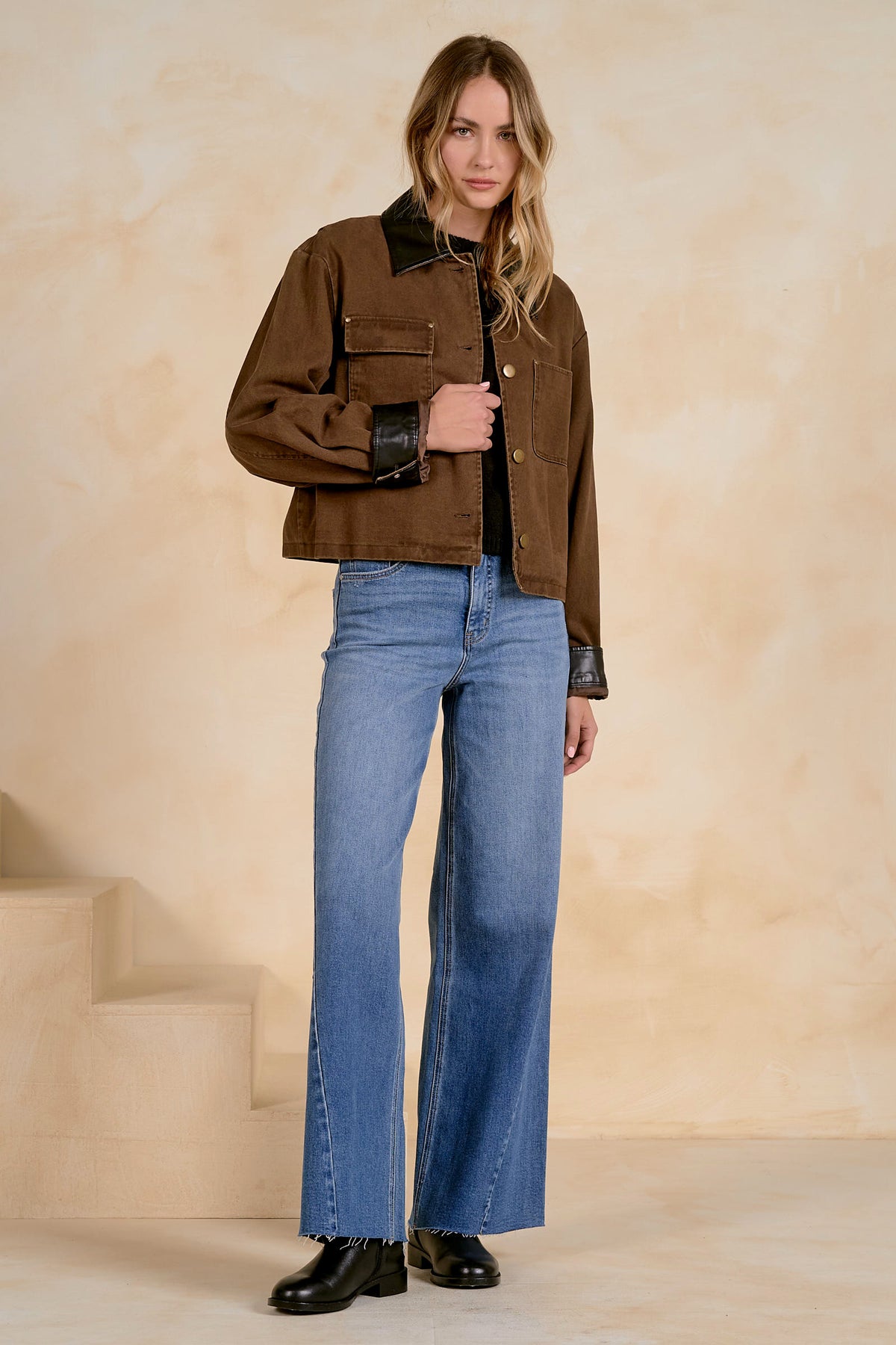 Elan Jacket with Leather Trim - Cocoa