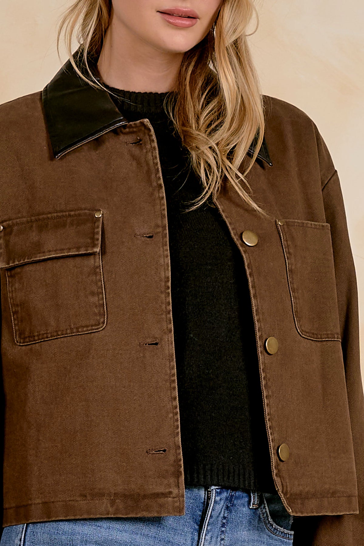 Elan Jacket with Leather Trim - Cocoa