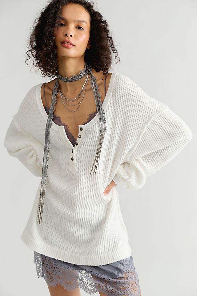 We The Free Montreal Thermal Henley in Clean Ivory - front view
