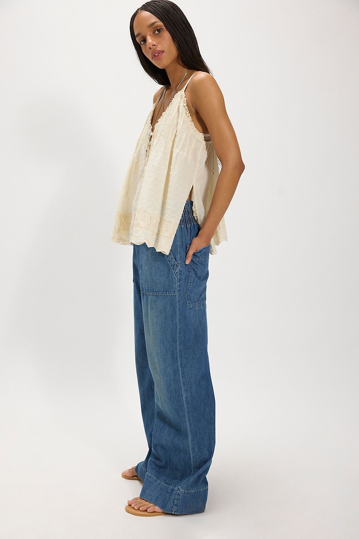 Free People Breezy Denim Pull On in Cobalt - detail view