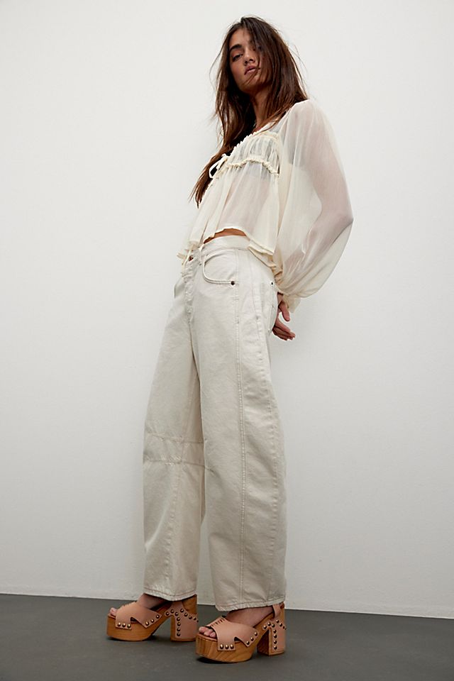 Free People Good Luck Barrel Jean in Milk - back view