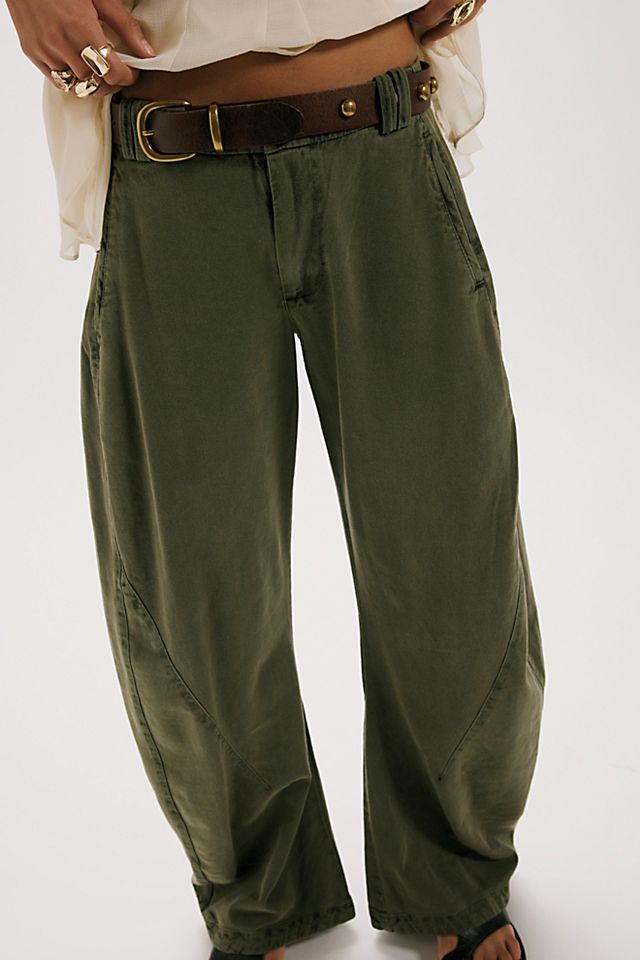 Free People Spotlight Washed Trouser in Dusty Olive - styled view